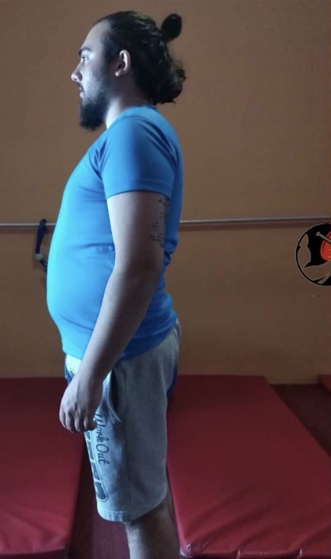 Posture and fat loss client before, Dubai personal trainer